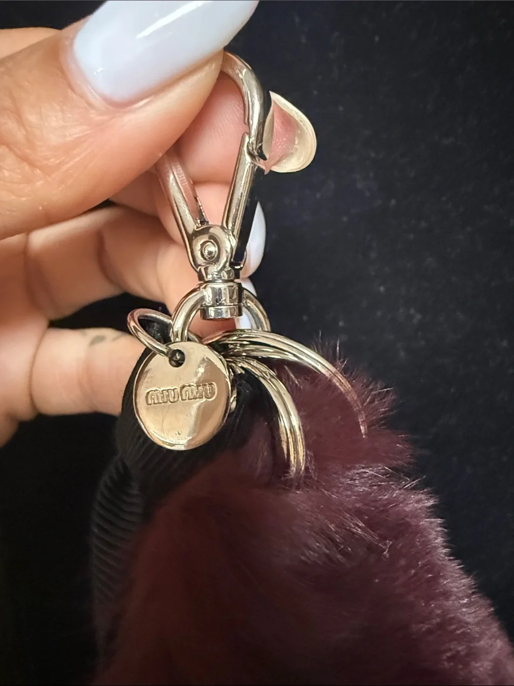 Miu Miu Faux Fur Keychain Charm in Burgundy